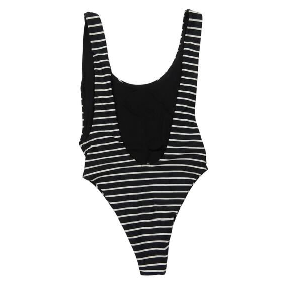 Aerie Super Scoop One Piece Swimsuit Small Black & White Striped Plunge Back - Picture 4 of 6